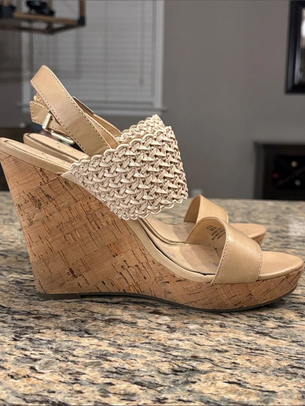 Jessica Simpson Nude Cork Wedge Sandals Woven Slingback Platform Heels Size 8B